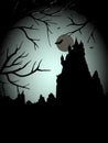 Halloween scary castle thiw the moon Royalty Free Stock Photo