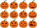 Halloween scary and funny Jack-O\'-Lantern pumpkins collection vector illustration Royalty Free Stock Photo