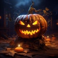halloween scary glowing pumpkin, in the style of rendered in unreal engine, jack spencer Halloween HD image