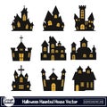 Halloween scary haunted house vector design on a white background. Haunted house design with black shade and yellow color. Royalty Free Stock Photo