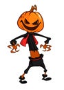 Halloween scary orange yellow cartoon pumpkin scarecrow. Vector illustration. Royalty Free Stock Photo