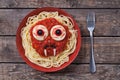 Halloween scary pasta food vampire face with big