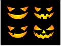 Halloween scary pumpkin face vector illustration set, Jack O Lantern smile isolated on black background. Scary orange picture with Royalty Free Stock Photo