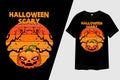 Halloween Scary Pumpkin Retro Vintage T Shirt Design