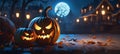 Halloween with scary pumpkins candles Ai generated image. Royalty Free Stock Photo