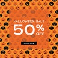 Halloween scary pumpkins pattern sale poster. Great for voucher, offer, coupon, holiday sale. vector illustration