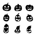 Halloween scary pumpkins silhouettes set. Illustration of Jack-o-lantern facial expressions. Simple collection spooky horror Royalty Free Stock Photo