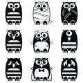 Halloween scary, spooky, mummy, cyclops, vampire. Monster, zombie owls