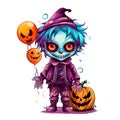 Halloween Scary Zombie - Clown Clipart Character with Balloons and Pumpkins