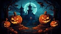 A Halloween Scene With candles, carving boo Pumpkins illustration