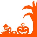 Halloween scene clipart elements with houses, pumpkin and tree.