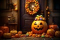 Halloween scene with cute pumpkins