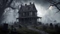 Halloween scene featuring a decrepit and ominous house