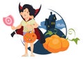 Halloween Scene. Illustration For Internet And Mobile Website