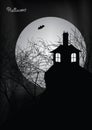 Halloween scene with haunted house, trees and bat Royalty Free Stock Photo