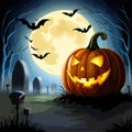 Halloween scene horror background with creepy pumpkins of spooky halloween