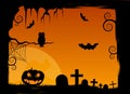 Halloween scene. Illustration of a grunge Halloween frame with pumpkins,bats,graves and spider net Royalty Free Stock Photo