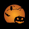 Halloween Scene. Illustration Of A Grunge Halloween Frame With Pumpkins,bats