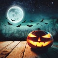 Halloween Scene - Jack Lanterns Glowing At Moonlight In The Spooky Night Royalty Free Stock Photo