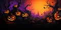 A Halloween Scene With Jack O Lantern Pumpkins