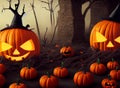 Halloween Scene With Owl spooky pumpkins Royalty Free Stock Photo