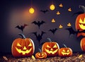Halloween Scene With Owl spooky pumpkins Royalty Free Stock Photo