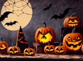 Halloween Scene With Owl spooky pumpkins Royalty Free Stock Photo