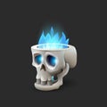 Halloween scull with blue flame on dark background.