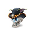 Halloween scull with cartoon hat on white background.