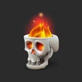 Halloween scull with flame on dark background.
