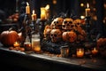 Halloween scull and pumpkins