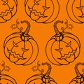 Halloween seamless orange background with pumpkins