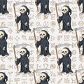Halloween seamless pattern, background with cartoon skeletons