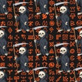 Halloween seamless pattern, background with cartoon skeletons