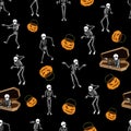 Halloween Seamless pattern background with costume skeletons Royalty Free Stock Photo