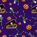 Halloween Seamless pattern background with costume skeletons Royalty Free Stock Photo