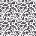 Halloween Seamless Pattern -Black Icons on White Royalty Free Stock Photo