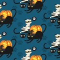 Halloween seamless pattern with Black cat. Royalty Free Stock Photo