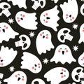 Halloween seamless pattern with cartoon ghost, skull, decoration elements. Colorful vector flat style. holiday theme. hand drawing Royalty Free Stock Photo