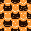 Halloween seamless pattern with cats. Vector halloween background. Hipster textile or wrapping paper. Royalty Free Stock Photo