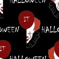 Halloween seamless pattern with clowns heads and balloons.Vector background for night party Royalty Free Stock Photo