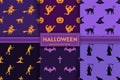 Halloween seamless pattern collection with witch, pumpkin, cat, skull, grave, zombie silhouettes Royalty Free Stock Photo