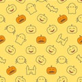 Halloween seamless pattern with cute and funny festive elements. Loopable background. Royalty Free Stock Photo