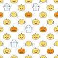 Halloween seamless pattern with cute and funny festive elements. Loopable background. Royalty Free Stock Photo