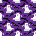 Halloween seamless pattern with cute ghost and bats Royalty Free Stock Photo
