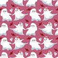 Halloween seamless pattern with cute ghost and candy. Royalty Free Stock Photo
