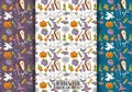 Halloween seamless pattern design set for wrapping, package, background. Cartoon style