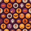Halloween Seamless Pattern Flat Icons in Circles Royalty Free Stock Photo