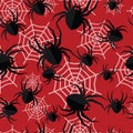 Halloween seamless pattern with flat icons on a red background. Royalty Free Stock Photo