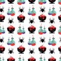 Halloween seamless pattern with flat icons on a white background. Royalty Free Stock Photo